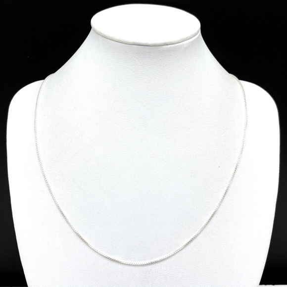 18” Solid Sterling Silver 925 Box Chain Link Necklace 18” Long Skinny - Picture 5 of 5